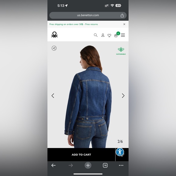 Women’s Rider Style Stretch Jean Jacket Size Medium United Colors of Benneton - Picture 10 of 14